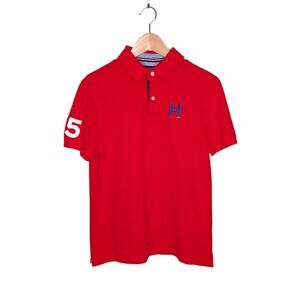 Tommy Hilfiger Polo Shirt Mens Medium Custom Fit Red Preppy Retro Heritage 85
